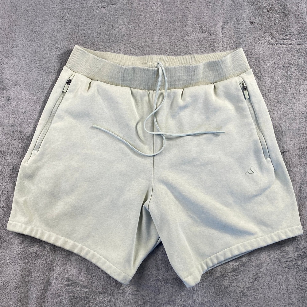 Adidas Basketball Shorts Unisex M Green Terry Zip Pockets Gym Earthy Summer